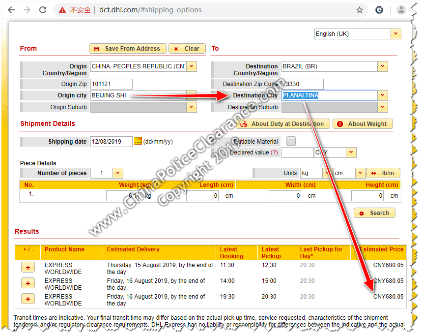 Shipping China Police Clearance Certificate to Planaltina