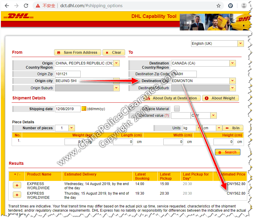 Shipping China Police Clearance Certificate to Edmonton