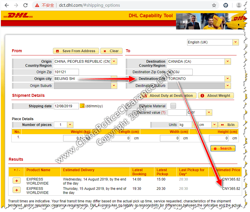 Shipping China Police Clearance Certificate to Toronto