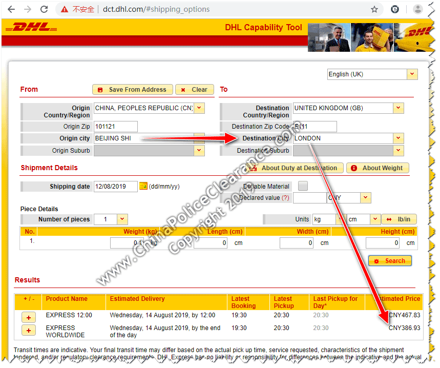 Shipping China Police Clearance Certificate to London