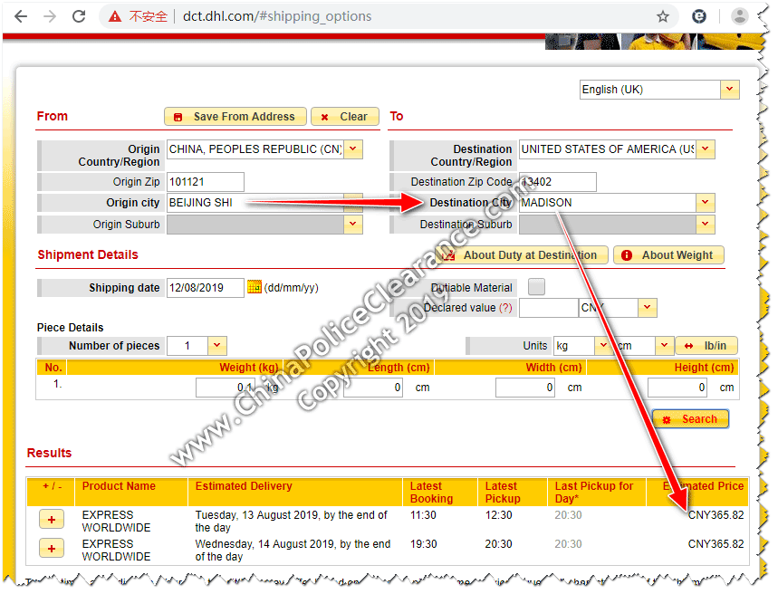 Shipping China Police Clearance Certificate to Madison